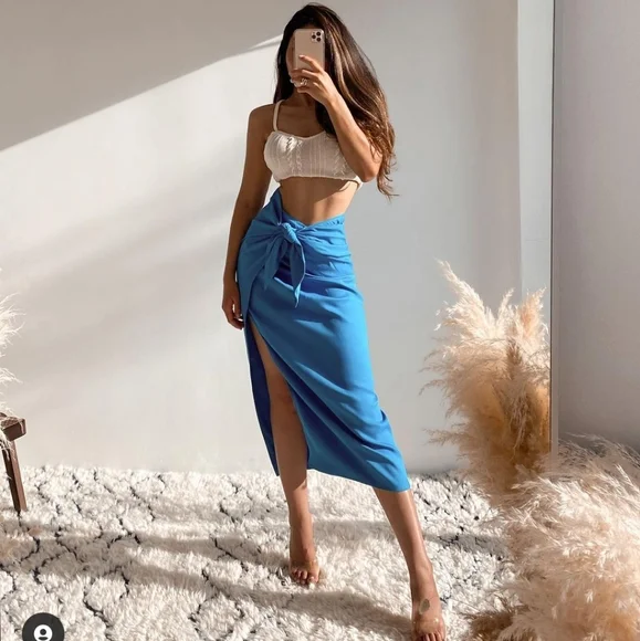 Zara * wrap midi knot blue skirt - Picture 5 of 16